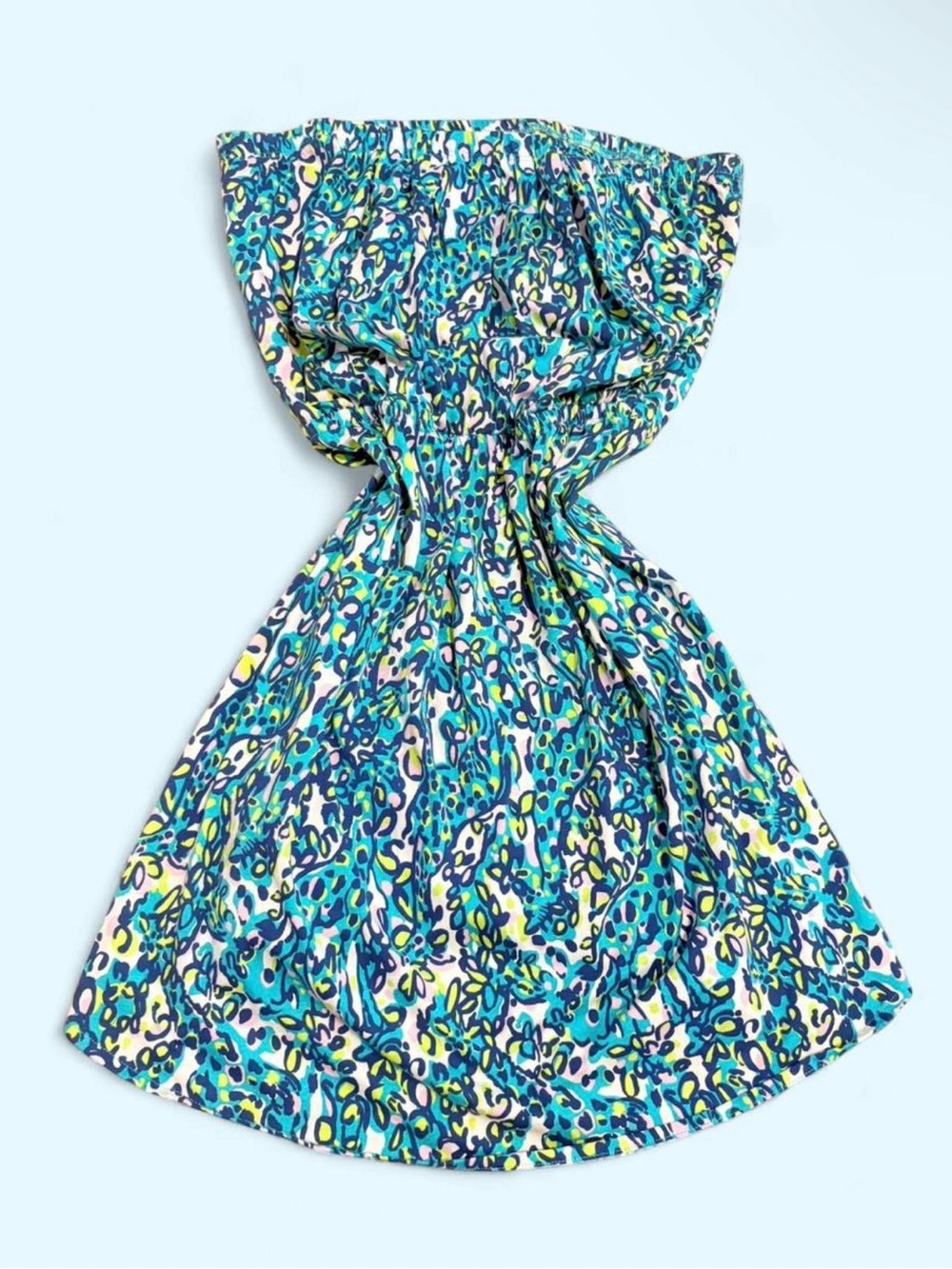 Lilly Pulitzer Blue, Turquoise & Lime Printed Strapless Dress